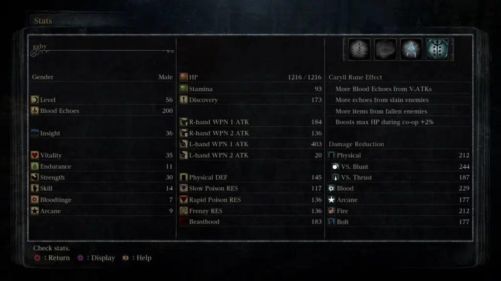 Bloodborne Character Stats